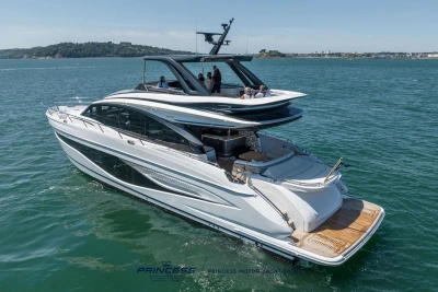 Luxurious 2023 Princess S72 yacht cruising on serene waters.