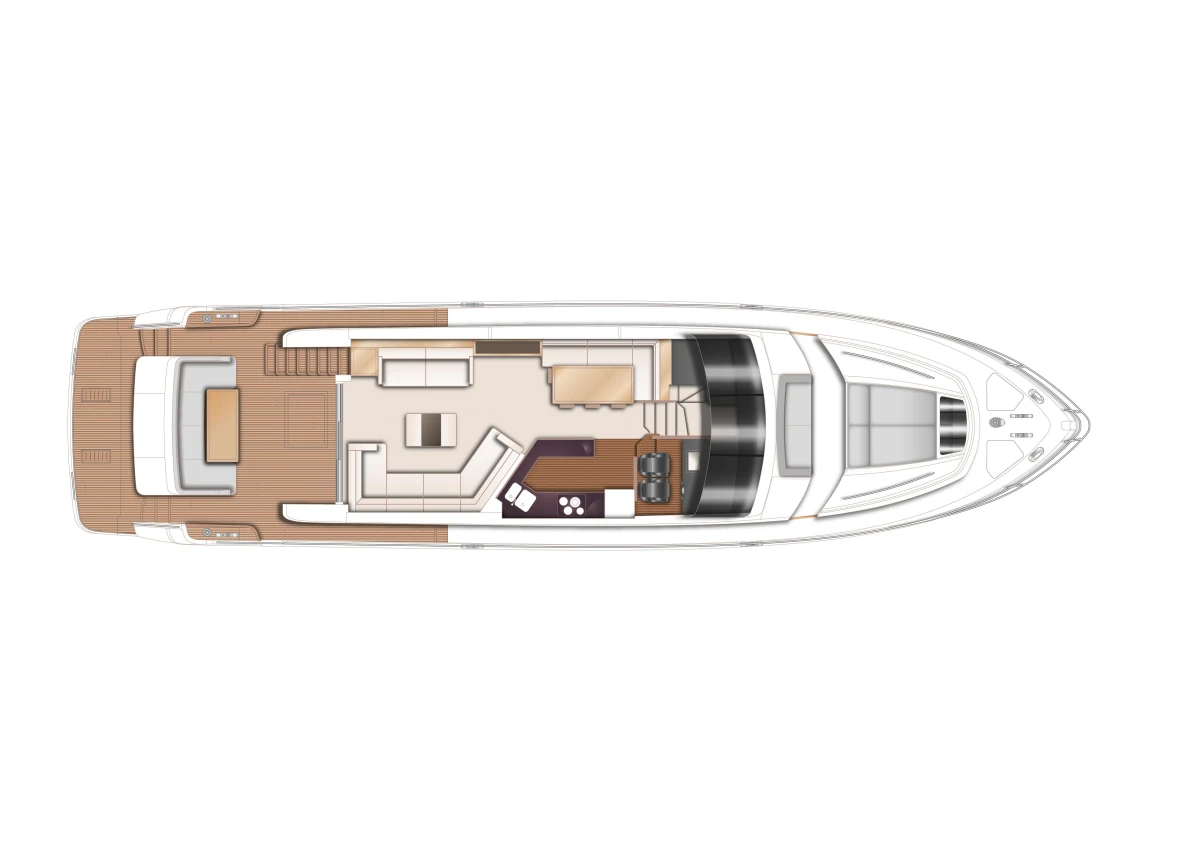 Top view layout of a 2013 Princess 72 Motor Yacht, showcasing interior design.