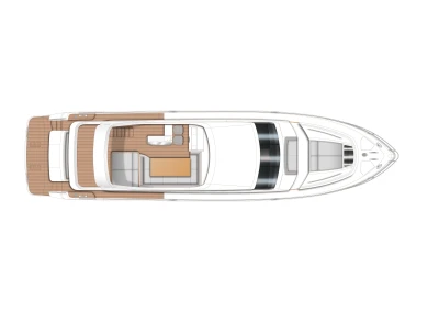 Top view layout of a 2013 Princess 72 Motor Yacht, showcasing deck design and seating arrangement.