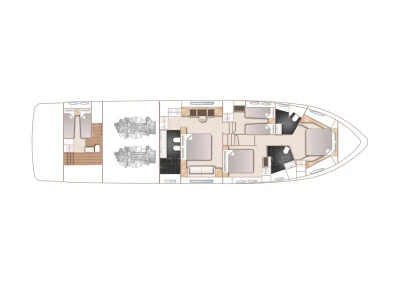 Floor plan of a 2013 Princess 72 Motor Yacht, showcasing cabin and engine layout.