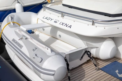 2015 Princess V39 yacht with inflatable boat on deck, named 