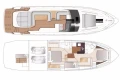 Floor plan of 2016 Princess V58 Open yacht, showcasing upper and lower decks.