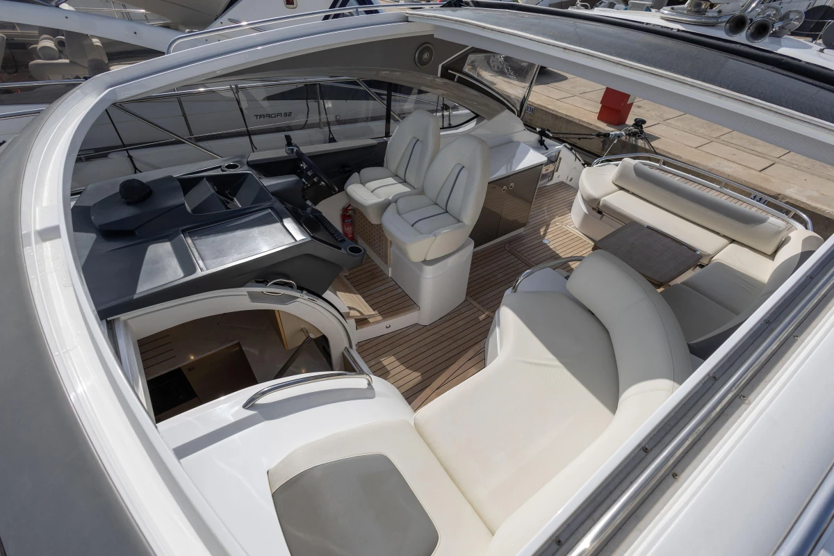 Luxurious 2018 Princess V40 yacht interior with elegant seating and modern design.