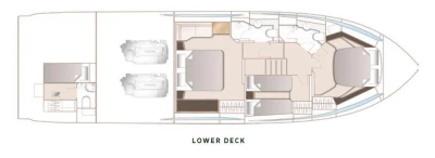 Lower deck layout of the 2018 Princess S60, featuring cabins and engines.