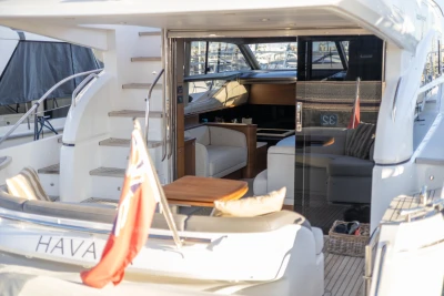 Luxurious 2018 Princess 43 yacht interior with elegant seating and modern design.