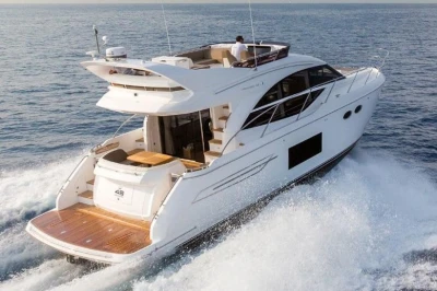 2018 Princess 49 luxury yacht cruising on open sea.