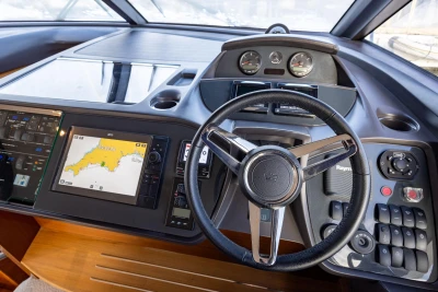Helm of 2016 Princess 43 yacht with navigation and control systems.