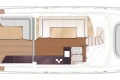Floor plan of 2025 Princess V55 yacht, featuring seating and helm area.
