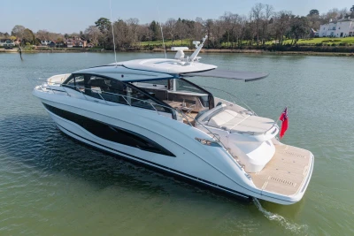 Luxury yacht Princess V55 2026 on calm waters.