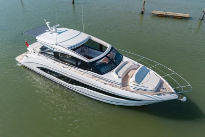 Luxury yacht Princess V55 2026 on calm waters.