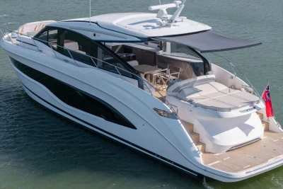 Luxury yacht Princess V55 2026 on calm waters.