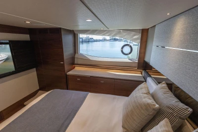 Luxurious cabin of the 2026 Princess V55 yacht.