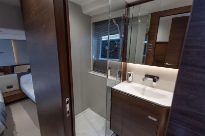Luxurious bathroom on the 2026 Princess V55 yacht.