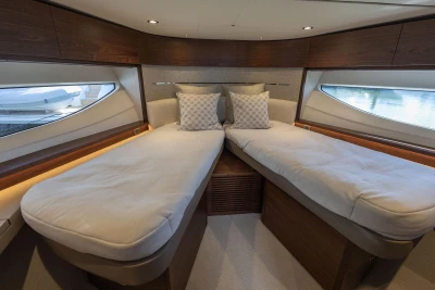 Luxurious cabin of the 2026 Princess V55 yacht.