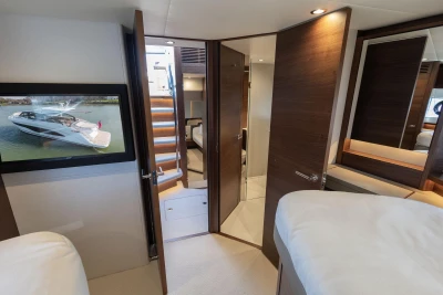 Interior of 2026 Princess V55 yacht with modern design.