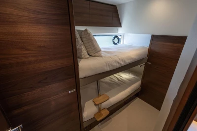 Interior of Princess V55 yacht with bunk beds, 2026 model.