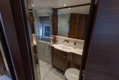 Luxurious bathroom on the Princess V55 yacht, model 2026.