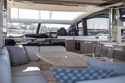 Luxurious interior of the 2026 Princess V55 yacht.