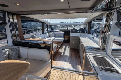 Luxurious interior of Princess V55 yacht, model year 2026.