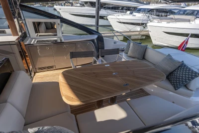 Luxurious outdoor area of the 2026 Princess V55 yacht.