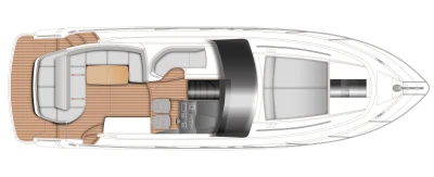 Top view layout of 2019 Princess V40 yacht, showcasing seating and deck design.