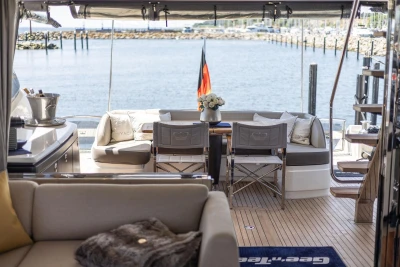 Luxurious 2014 Princess S72 yacht interior with elegant seating and ocean view.