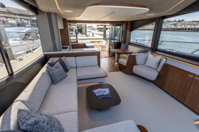 Luxurious interior of the 2023 Princess S72 yacht.