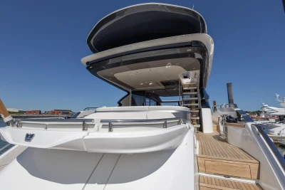 2023 Princess S72 luxury yacht, modern design, on the water.
