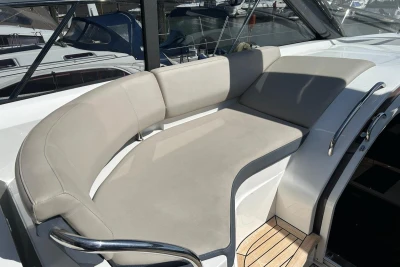 Luxurious seating area on 2017 Princess V48 Open yacht, featuring elegant design and comfort.