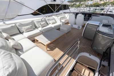 Luxurious 2022 Princess S78 yacht deck with elegant seating and modern design.