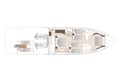 Floor plan of 2023 Princess S72 yacht, showcasing cabin and engine layout.