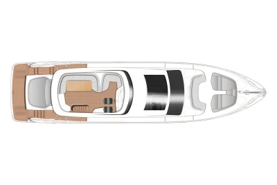 Top view layout of 2023 Princess S72 yacht, showcasing deck and seating arrangement.