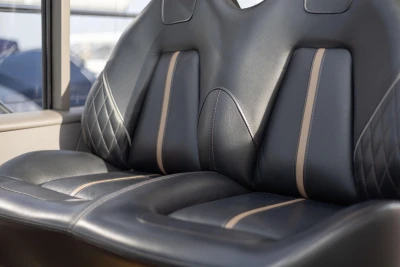 Luxurious leather seating in 2018 Princess V50 yacht interior.