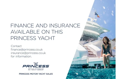 Finance and insurance options for 2026 Princess F50 yacht, contact details included.