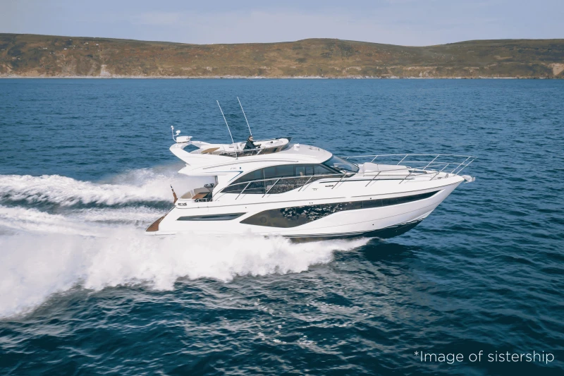Luxury Princess F50 yacht cruising on open sea, 2026 model.
