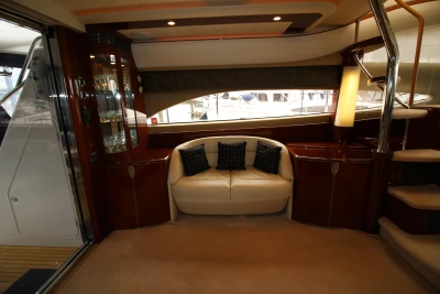 Luxurious interior of a 2004 Princess 61 yacht.