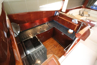 Luxurious kitchen on a 2004 Princess 61 yacht.