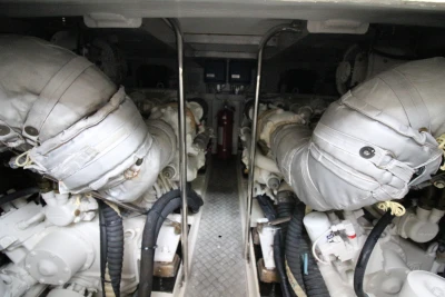 Engine room of a 2004 Princess 61 yacht.