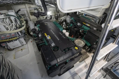 Engine room of 2014 Princess V48 yacht with Volvo Penta engines.