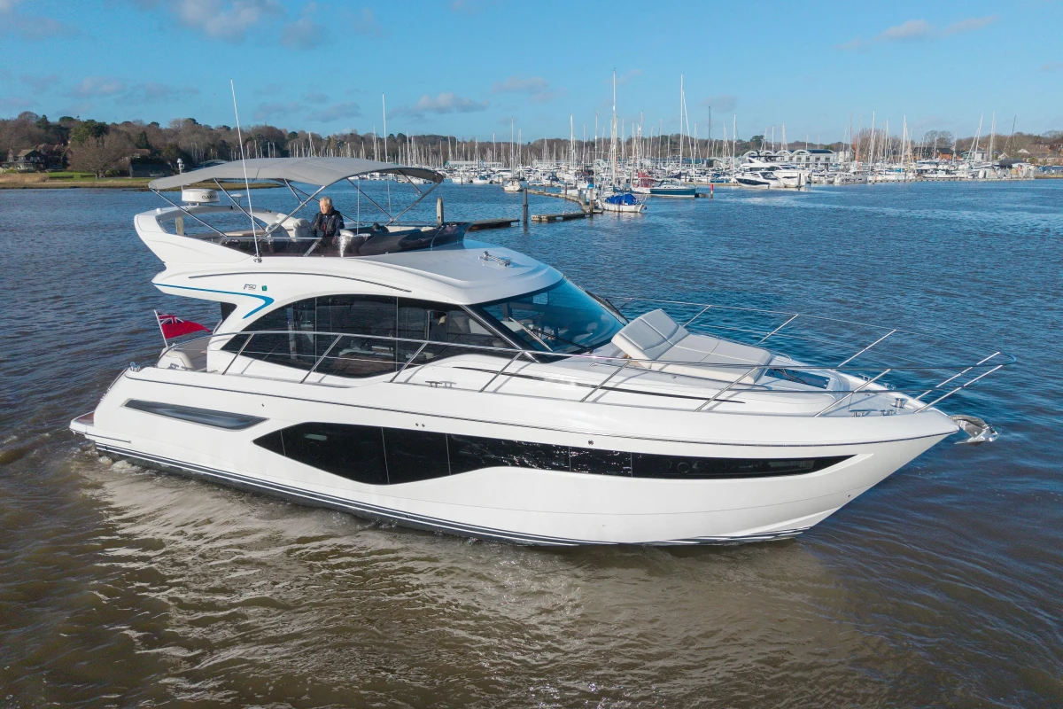 Luxury yacht Princess F50 2025 on calm waters.