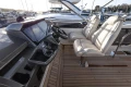 Helm of Princess F50 yacht, 2025 model, featuring luxurious seating.
