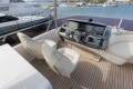 Luxurious 2020 Princess F62 yacht helm with modern controls and plush seating.
