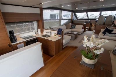 Interior of the 2016 Princess 68 yacht with elegant furnishings.
