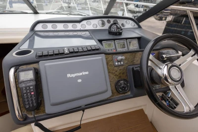Control panel of a 2006 Princess V48 yacht with Raymarine navigation system.