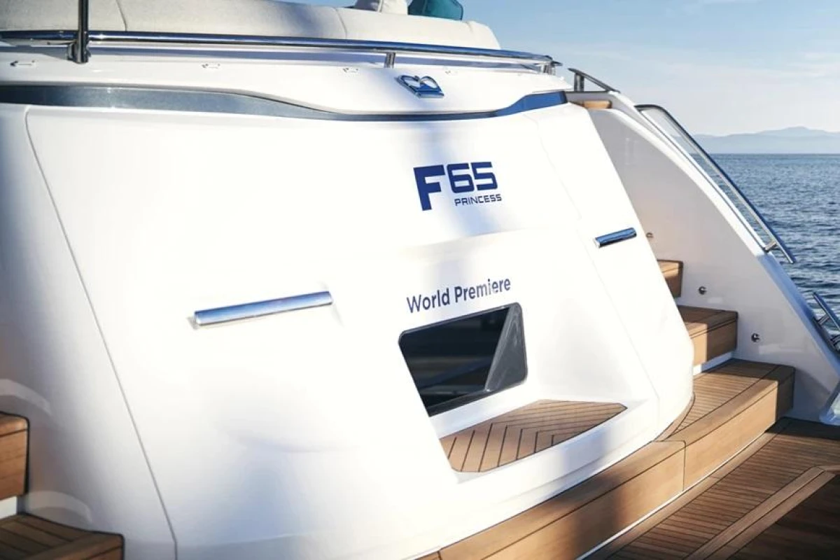 2025 Princess F65 yacht at world premiere, showcasing elegant design and luxury features.