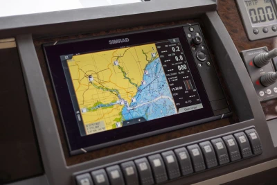 Navigation system on 2005 Princess 42 Flybridge Motor Yacht dashboard.