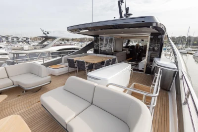 Luxurious 2023 Princess X80 yacht with spacious deck and modern seating.