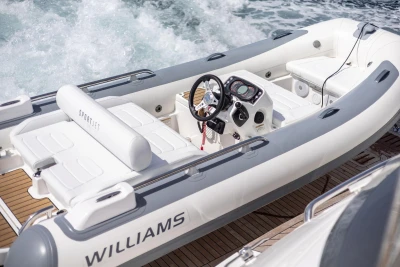 2024 Princess X80 yacht with Williams SportJet, featuring sleek design and luxurious seating.