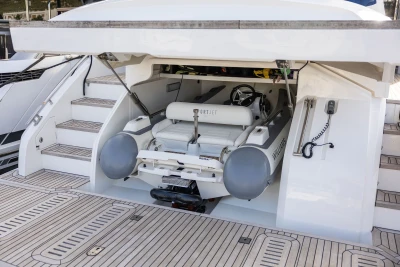 2018 Princess S65 yacht with a Williams SportJet tender in the rear garage.