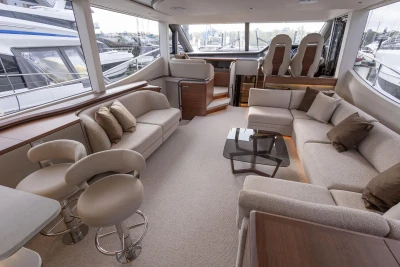Luxurious interior of 2026 Princess Y72 yacht with elegant seating and modern design.